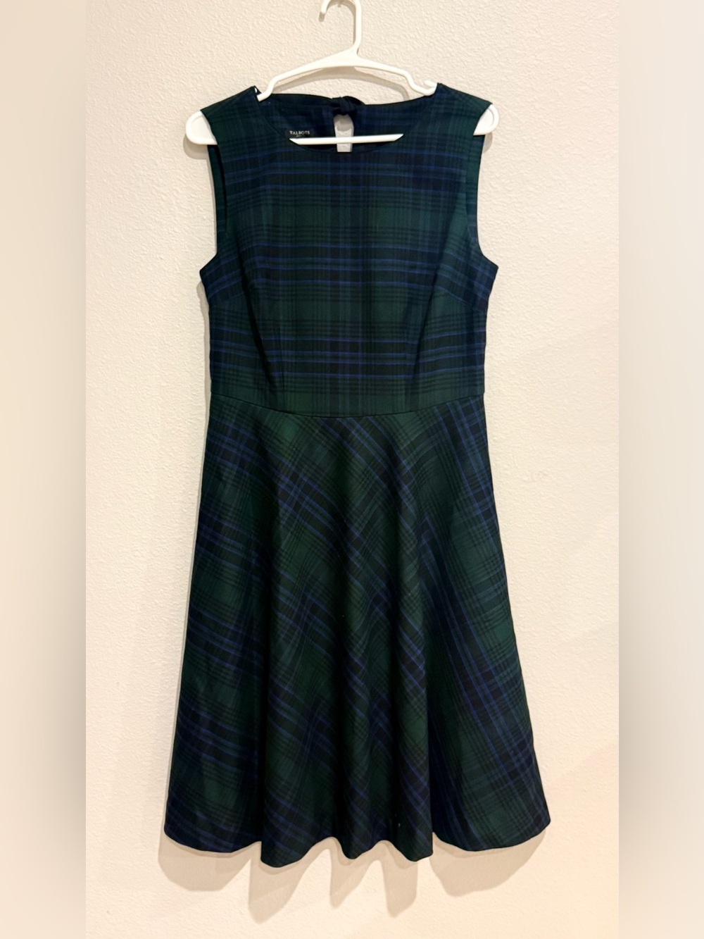 Talbots Sleeveless Green & Navy Plaid Fit-and-Flare Dress. New - Picture 2 of 5